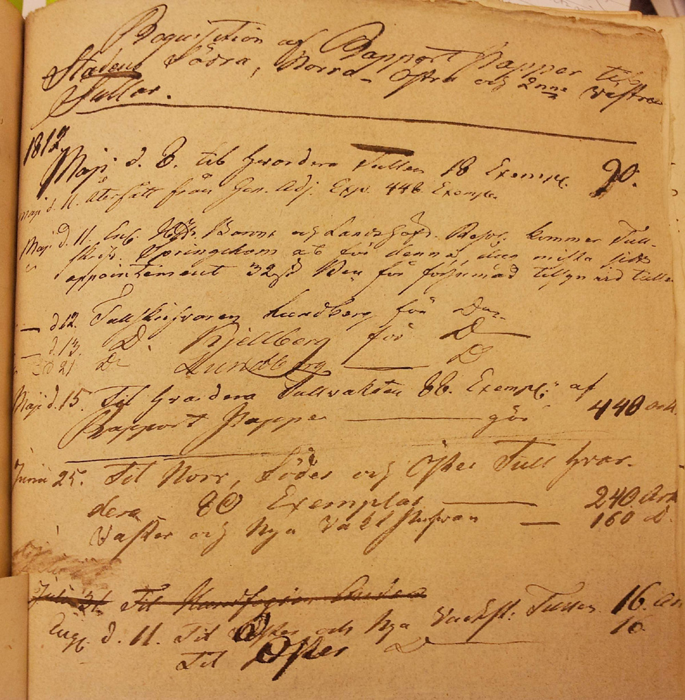 Rekvisition av rapportblanketter till Örebro stads tullar 1812