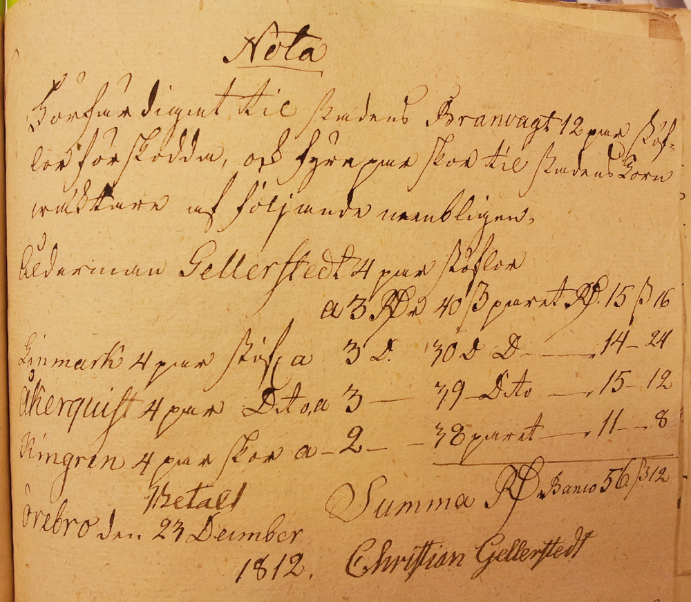 Räkning för stövlar och skor till stadens brandvakt och tornväktare 1812