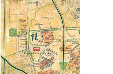 Detalj ur karta över Örebro stad 1911. Berg till vänster i det grönmarkerade området väster om Hovstavägen.